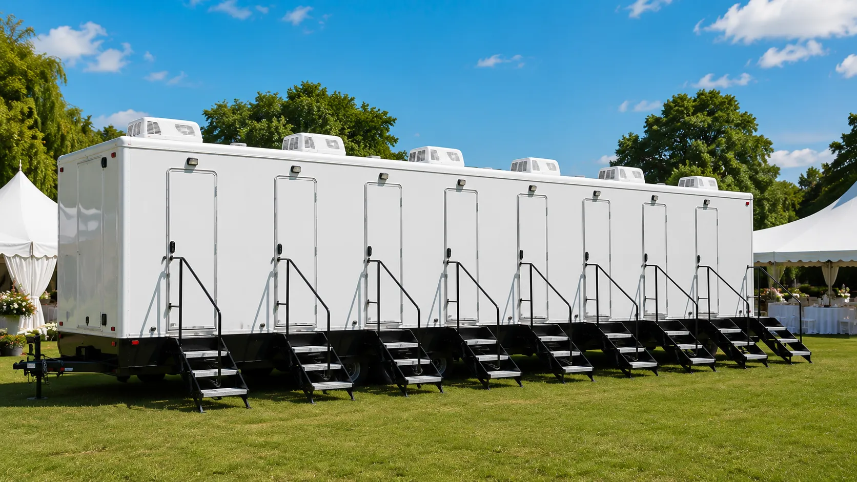 8 stall restroom trailer from our Stamford fleet